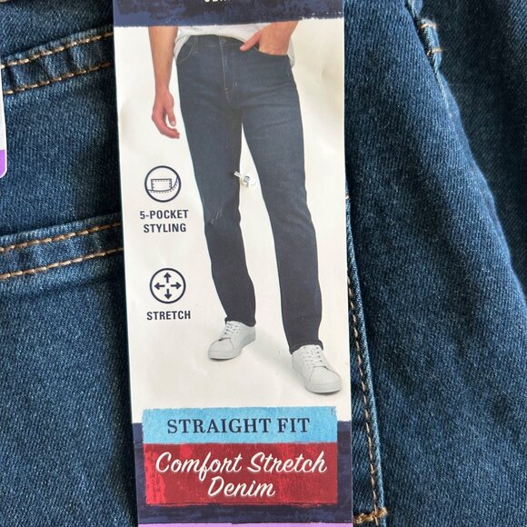 NWT Izod Mens Straight Leg Comfort Stretch Denim Jeans 30x29 Dark Wash - Picture 1 of 3